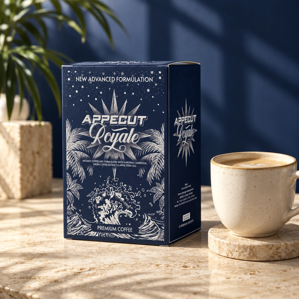 Appecut Royale Midnight Blue bersama kopi